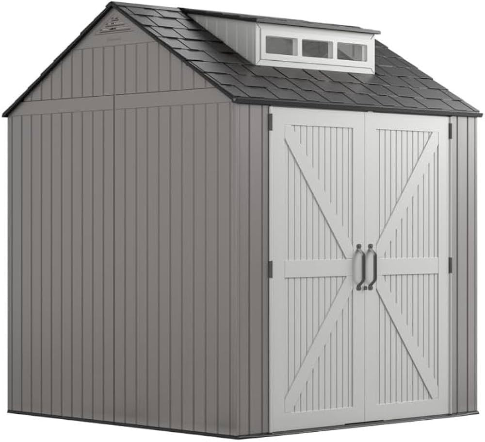 Rubbermaid Resin Outdoor Storage Shed With Floor (7 x 7 Ft), Weather Resistant, Gray, Organizatio... | Amazon (US)
