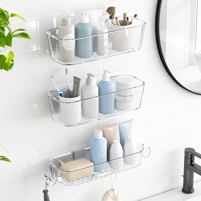 TZAMLI Clear Shower Caddy, Adhesive Shower Organizer Rustproof Shower Shelf with Razor Holder and... | Amazon (US)