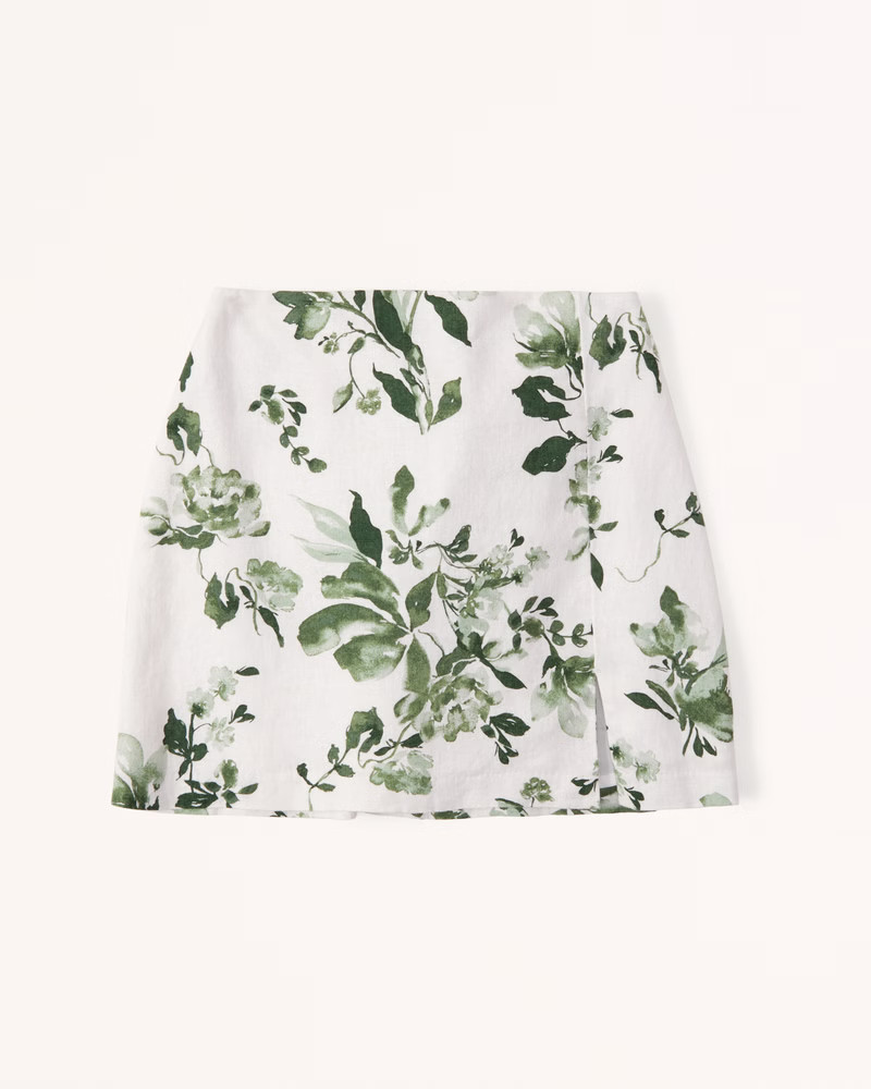 Linen-Blend Slit Mini Skort | Abercrombie & Fitch (US)
