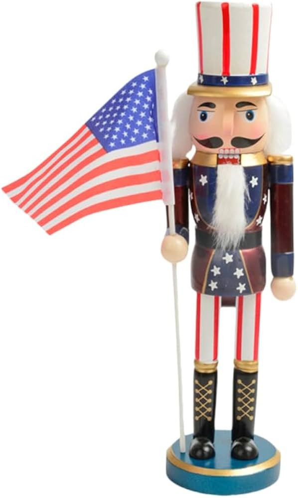 Ciieeo 1Pc Wooden Nutcracker Soldier Figurines with USA Flag, Cane - 13.9 Inch Patriotic Tabletop... | Amazon (US)