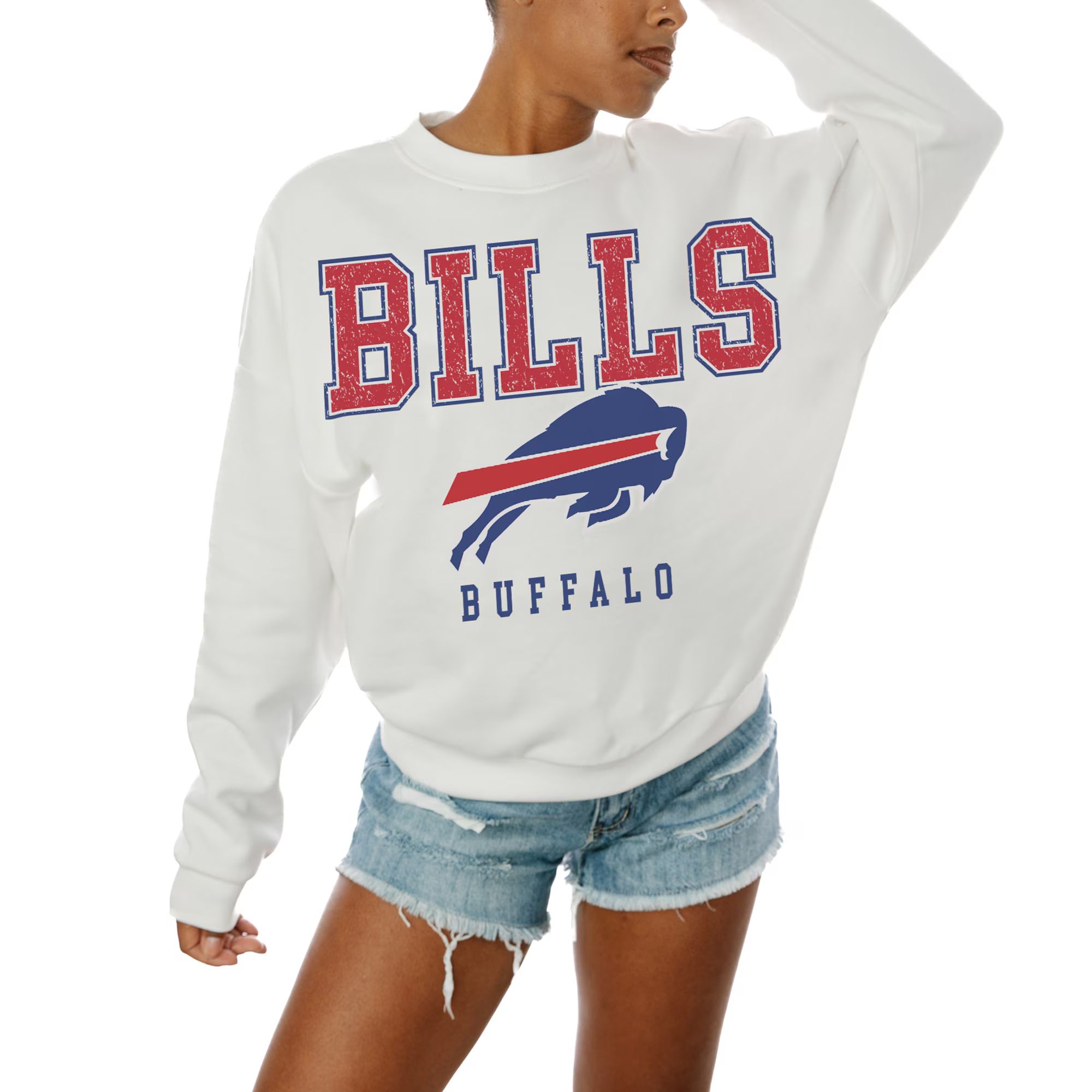 Women's Buffalo Bills  Gameday Couture White  Sunday Drives Oversized Crewneck Pullover Sweatshir... | NFL Shop