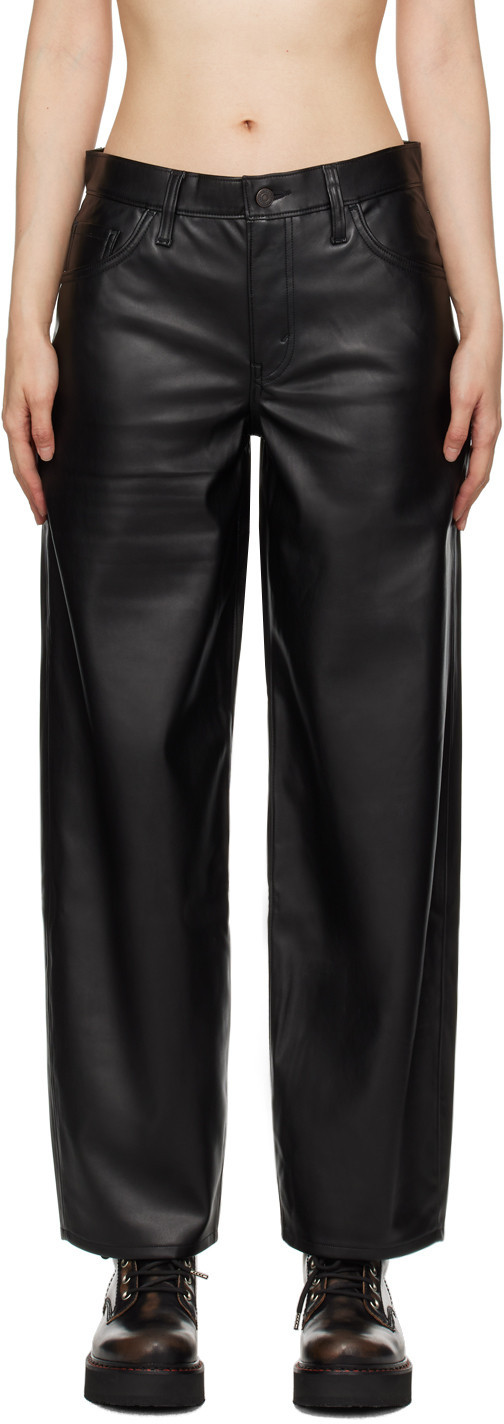 Levi's Black Baggy Dad Faux-Leather Trousers | SSENSE