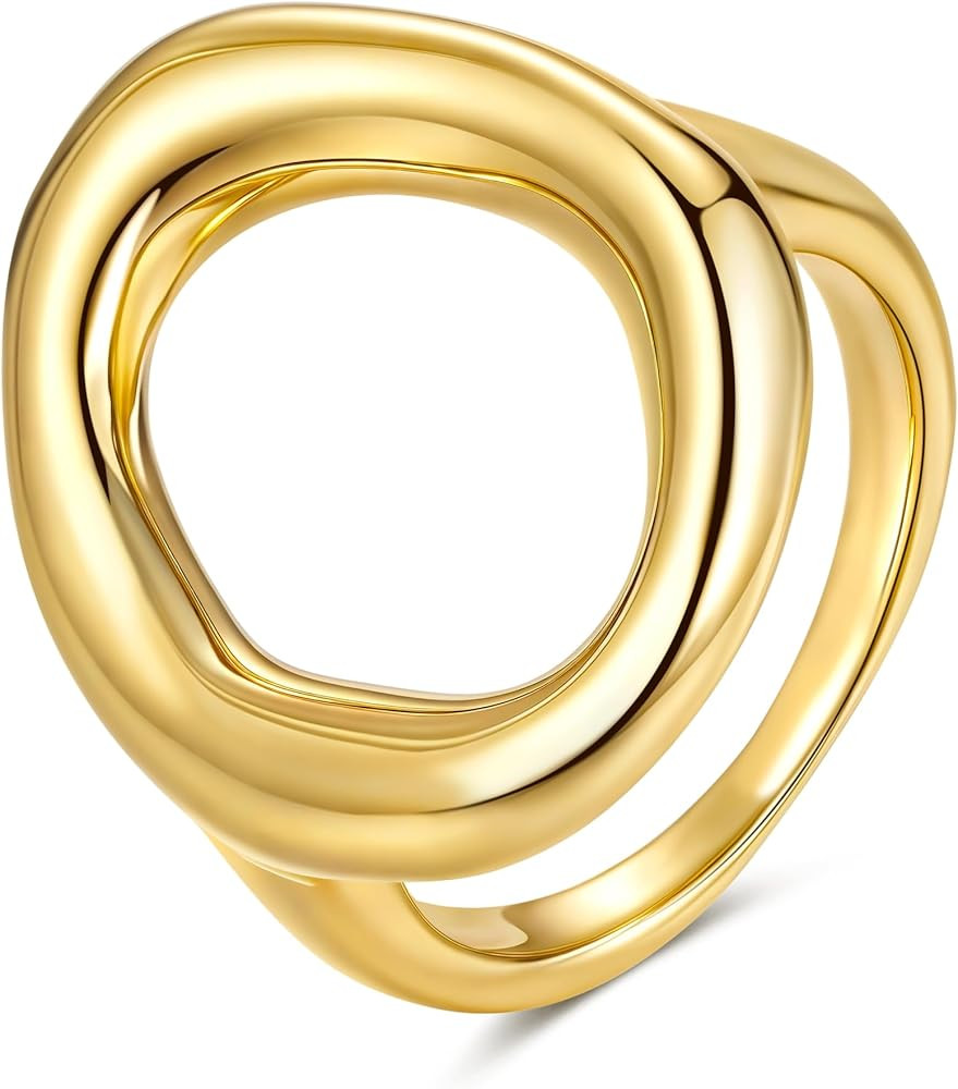 YeGieonr Gold Rings for Women Non Tarnish - 18K Gold Plated Stainless Steel Chunky Oval Statement... | Amazon (US)