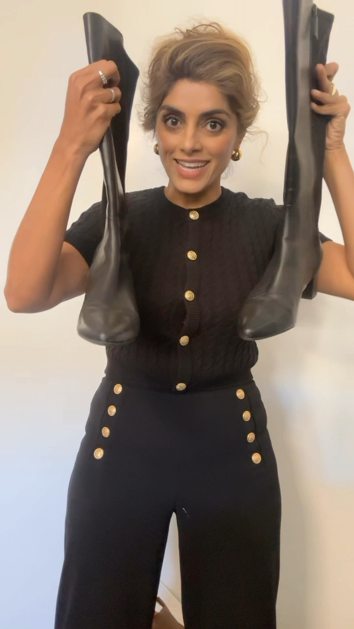 The most comfortable black knee high boots I've ever worn...and that too from my favorite shoe brand. 
These run TTS!

Leather upper
Point toe
Zip closure
Heel height 1.8inches 

#LTKShoeCrush #LTKStyleTip #LTKSaleAlert