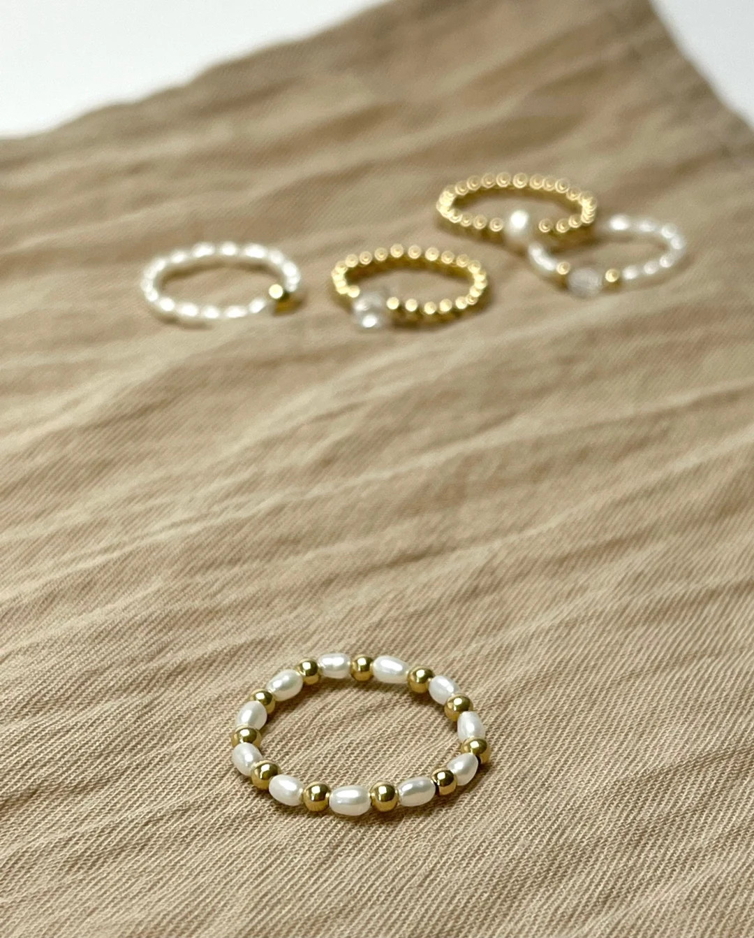 Pearl Gold Ring Fresh Water Pearl Ring Dainty Ring Elastic Ring Stackable Ring Stretchy Ring - Et... | Etsy (US)