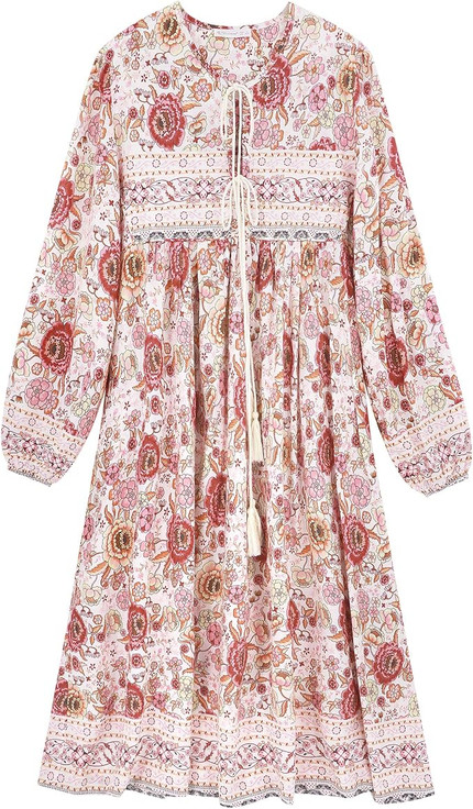 Click for more info about R.Vivimos Women's Long Sleeve Floral Print Retro V Neck Tassel Bohemian Midi Dresses