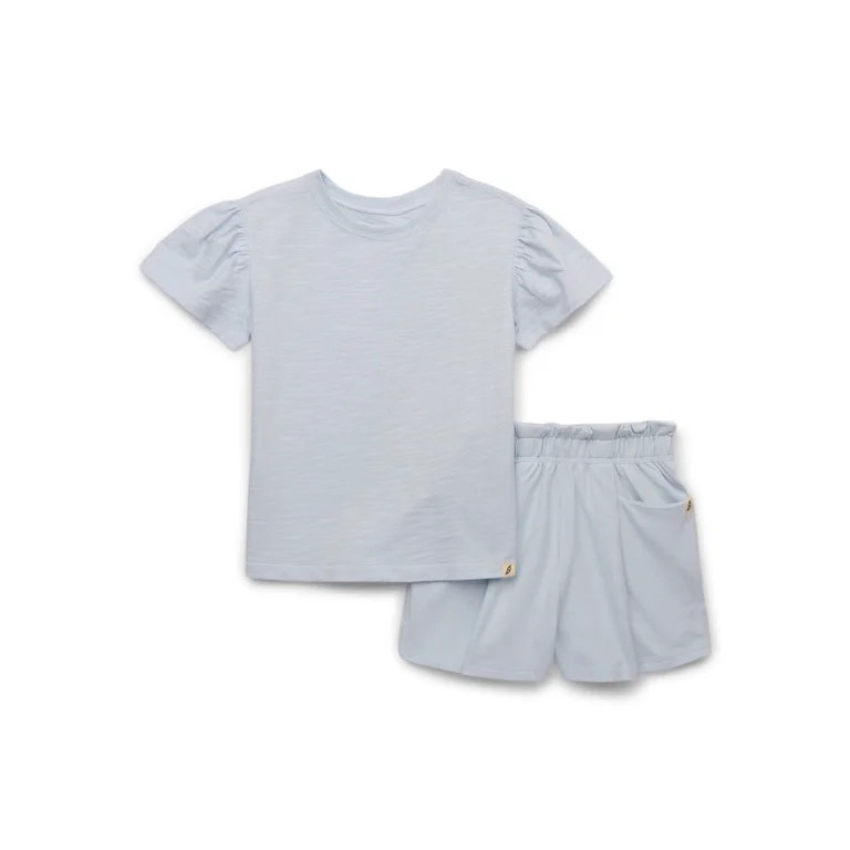 easy-peasy Toddler Girls Organic Cotton Essential Soft Seam Tee & Shorts Set, 2-Piece, Sizes 18M-... | Walmart (US)