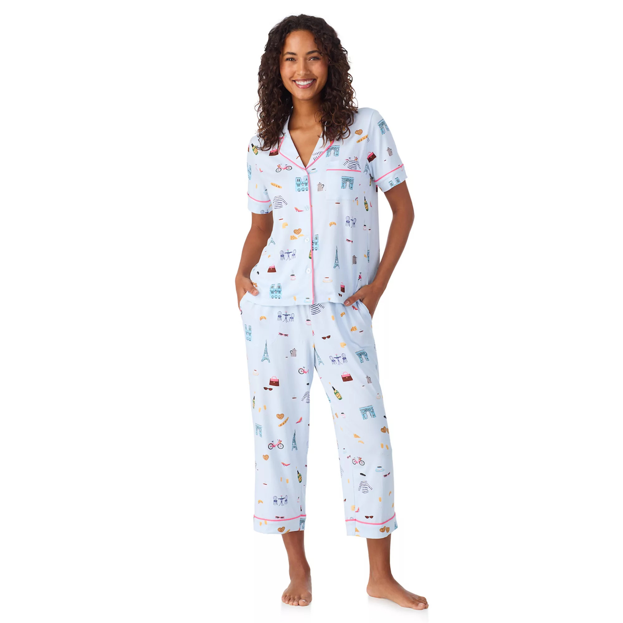 Women's Beauty Sleep Social 2-Piece Notch Pajama Top & Pajama Capri Pants Set | Kohl's