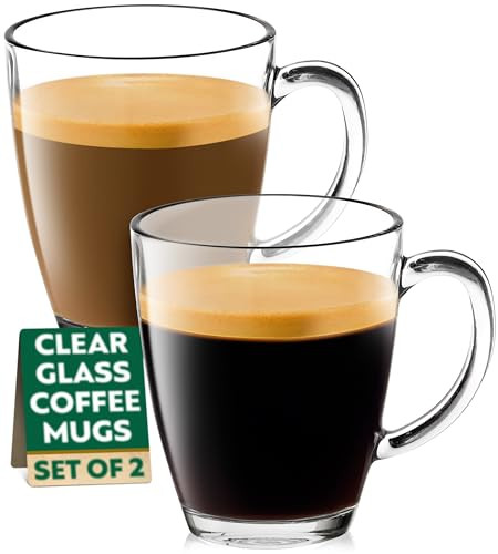 Eparé Clear Glass Coffee Mugs - 12 oz Clear Transparent Tea Cups & Coffee Glasses - Clear Coffee Mugs Set of 2 - Cappuccino Glass Mugs & Cup For Hot Beverages With Handle | Amazon (US)