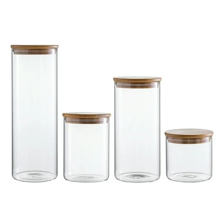 Airtight Glass Canister Set of 4 Clear Glass Storage Jars with Bamboo Lids | Walmart Canada | Walmart (CA)