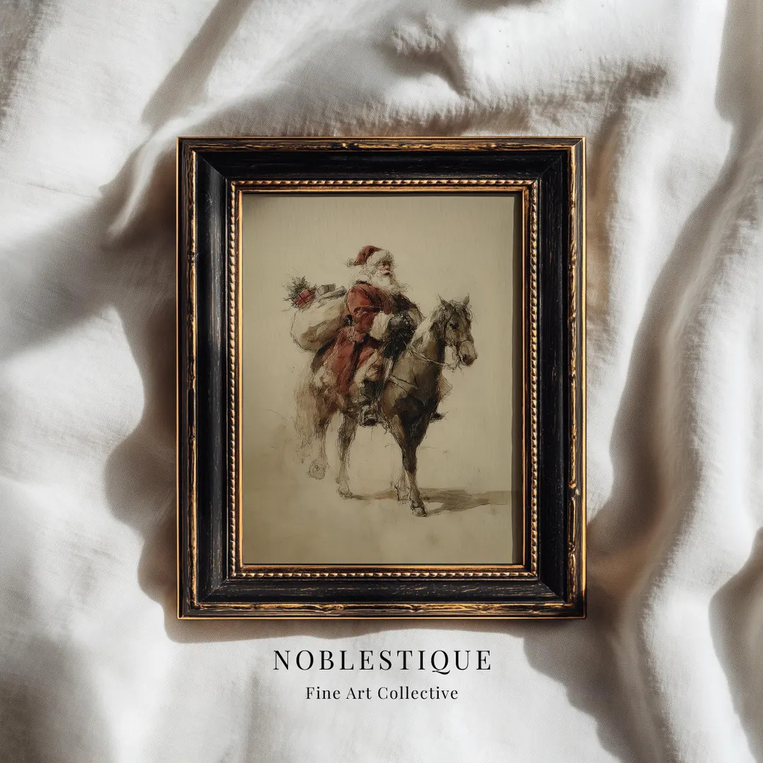 Vintage Santa Claus Riding a Horse Print: Watercolor Christmas Printable Wall Art (digital Downlo... | Etsy (US)