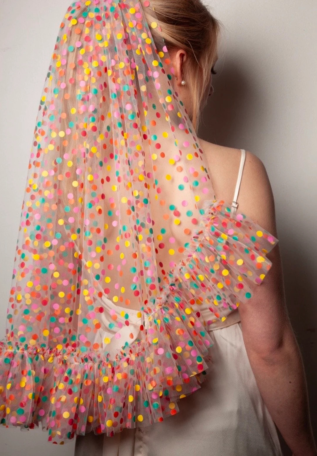Rainbow Polka Dot Colourful Wedding Veil - Etsy | Etsy (US)