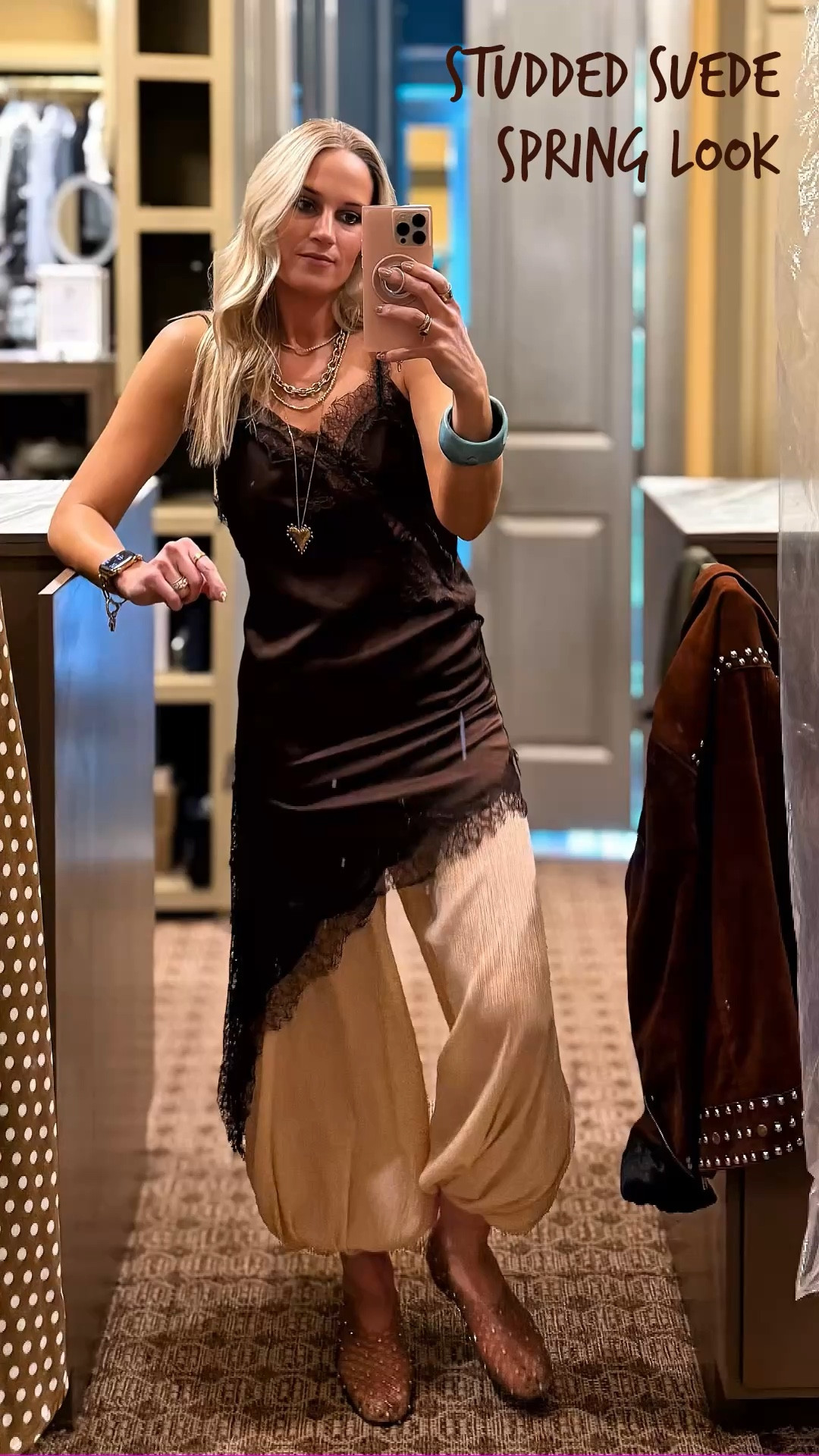 @Zara Balloon Pants + Men’s Understated Leather Spring Night-Out Look • #LTKStyleTip #LTKunder100 #balloonpants #studdedjacket #lacehem #brownootd #satintop #jellysandals #suede #oversized

#LTKootd #LTKU #LTKFestival #LTKSeasonal