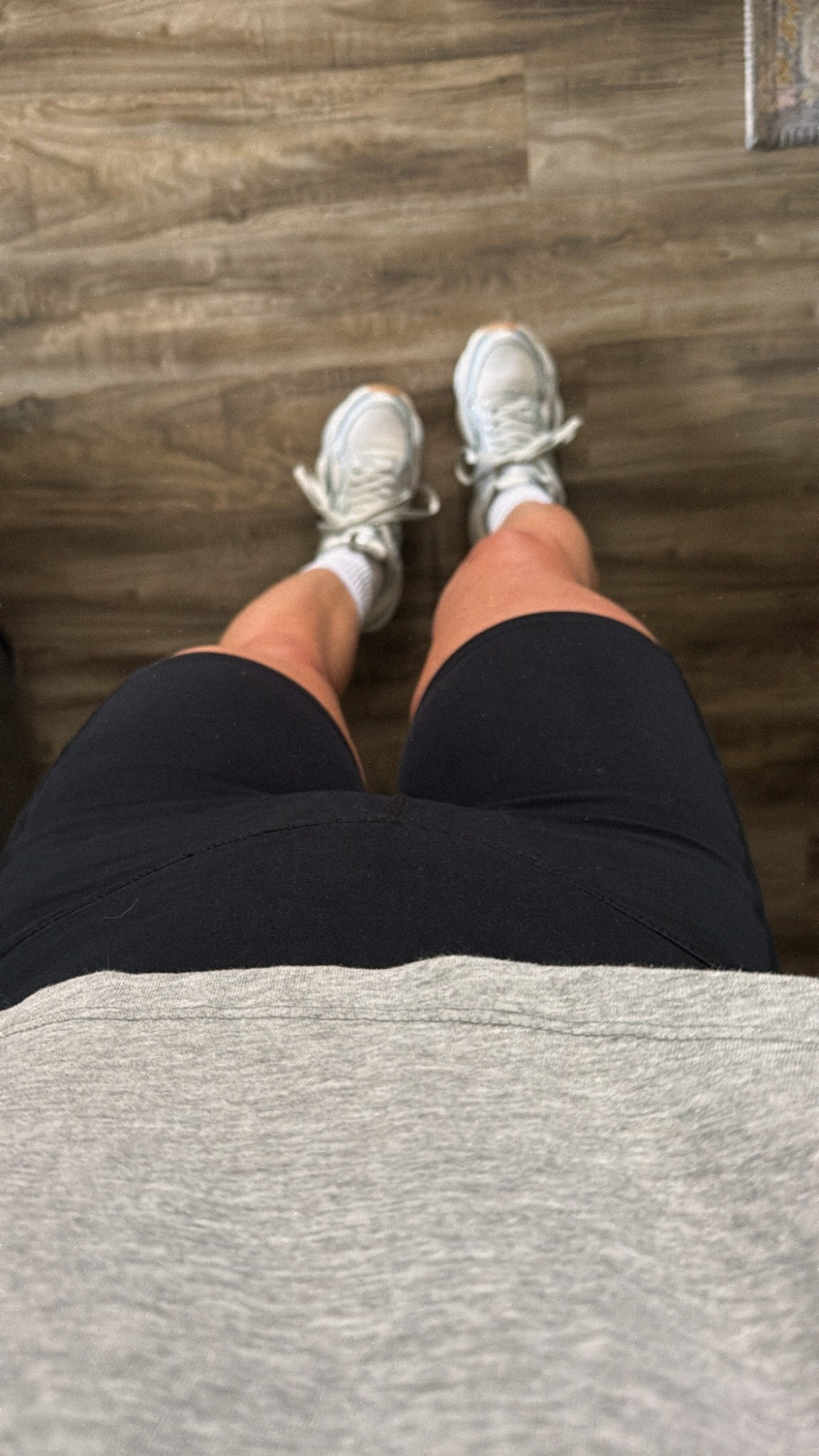 Cropped tees I sized up one. Have them in 3 colors! My biker shorts are older but linked a similar style. Still loving these metallic sneakers. I sized up half a size.