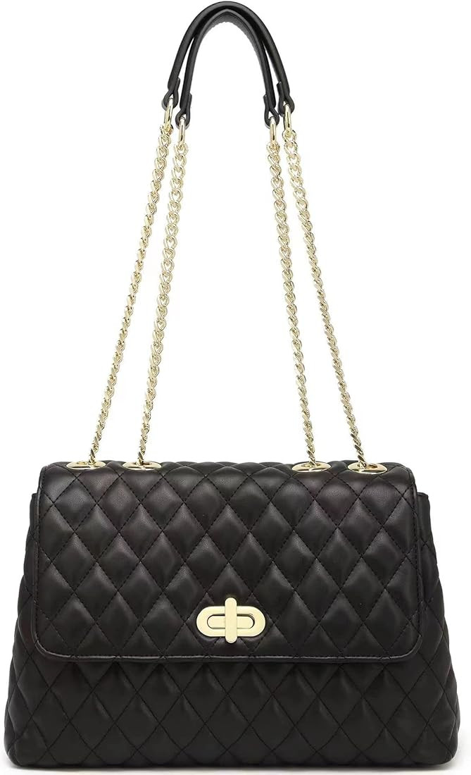 ER.Roulour Quilted Crossbody Bags for Women, Trendy Roomy Shoulder Handbags with Flap Gold Hardware  | Amazon (US)