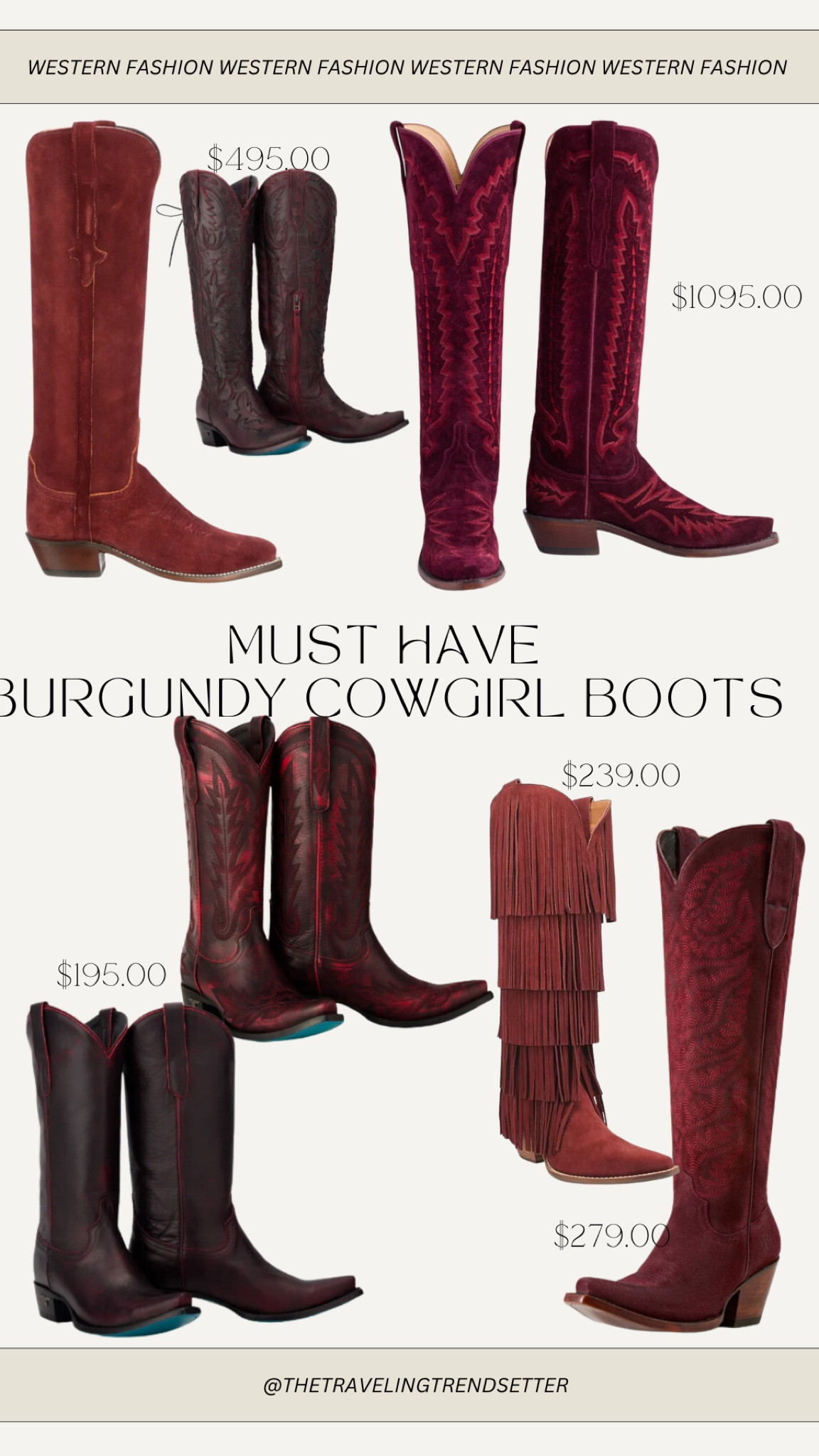 Burgundy colored cowgirl, boots, red cowgirl, boots, all different price ranges gift idea for her country western rodeo outfits and FR outfits Nashville outfit country concert outfit winter outfit fall cyber Monday, sales holiday outfit, family picture outfit

#LTKGiftGuide #LTKStyleTip #LTKShoeCrush