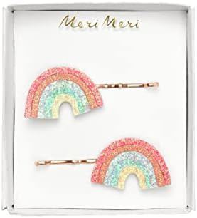 Meri Meri Glitter Rainbow Hair Slides - Pack of 2 - Glitter Fabric with Gold Tone | Amazon (US)