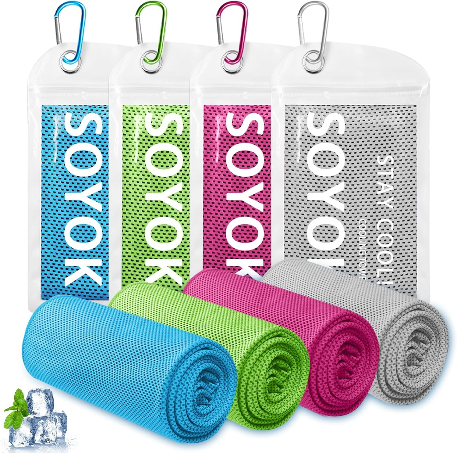 4 Packs Cooling Towel, 40" x 12" Microfiber Cooling Towels for Neck and Face, Soft Breathable Gym Towel for Working Out with Waterproof Bag & Carabiner, Sweat Towels for Running, Yoga, Travel, Climb | Amazon (US)