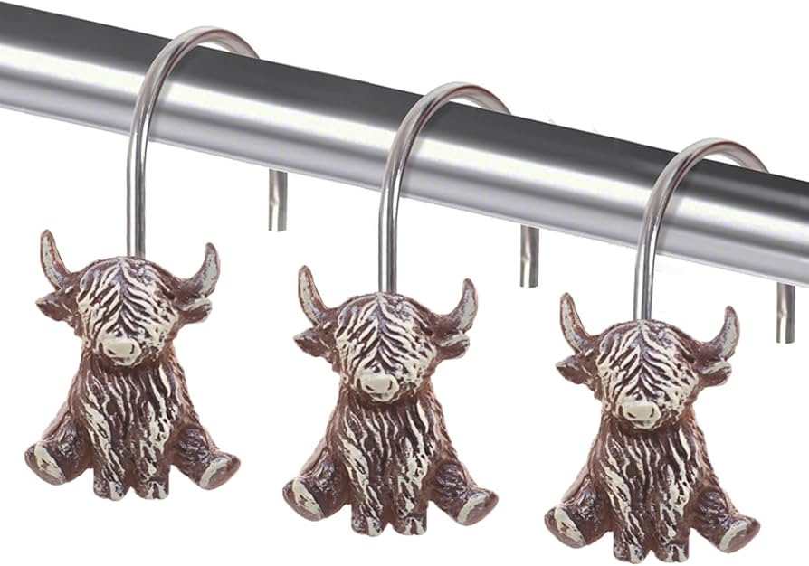 Highland Cow Shower Curtain Hooks, Western Shower Curtain Hook Rings Highland Cow Bathroom Decor ... | Amazon (US)