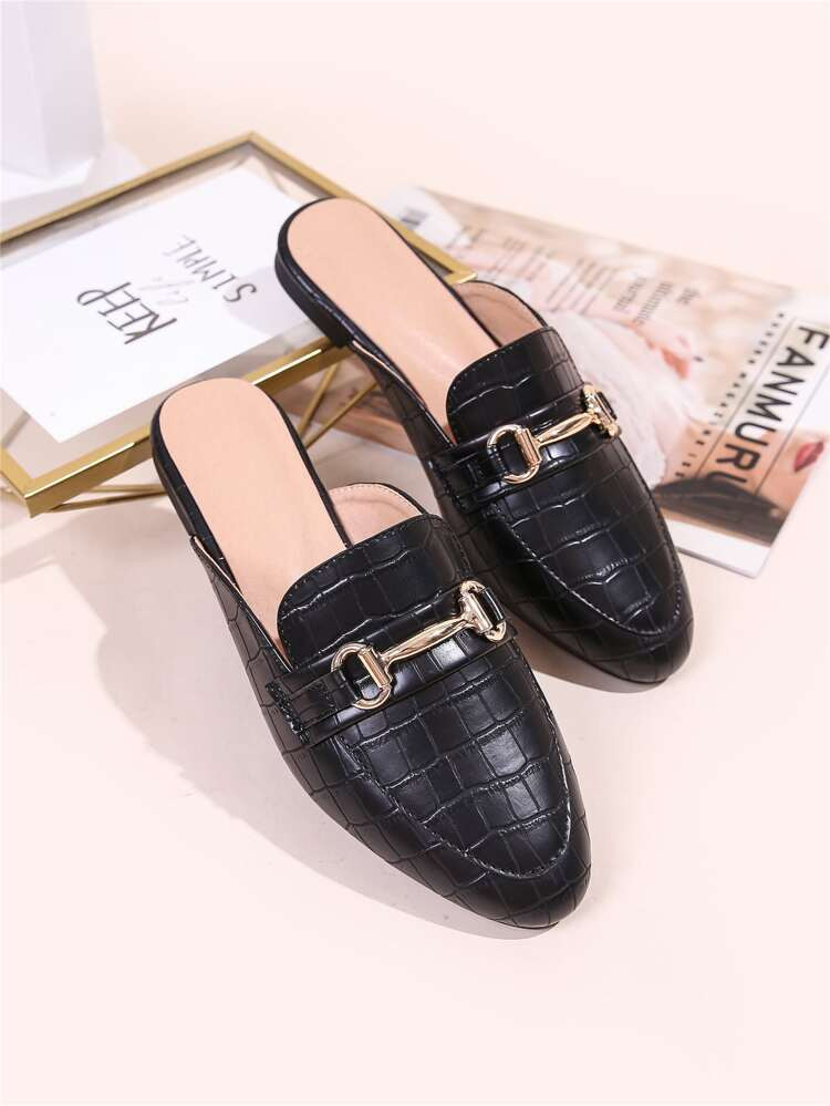 Horsebit Decor Croc Embossed Loafer Mules | SHEIN