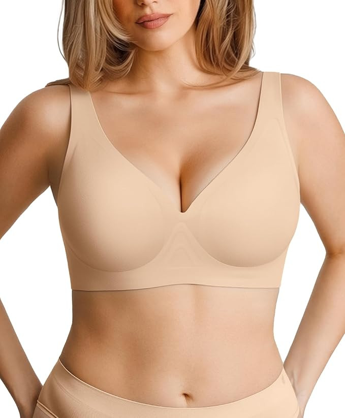 Popilush Wireless Bras Women Seamless No Underwire Push Up Bra Supportive Deep V Bralette Everyda... | Amazon (US)