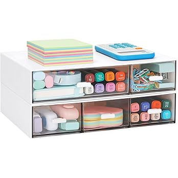 LETURE Stackable Desk Organizer, Plastic Storage Drawer for Office School Home Makeup, Pen Pencil... | Amazon (US)