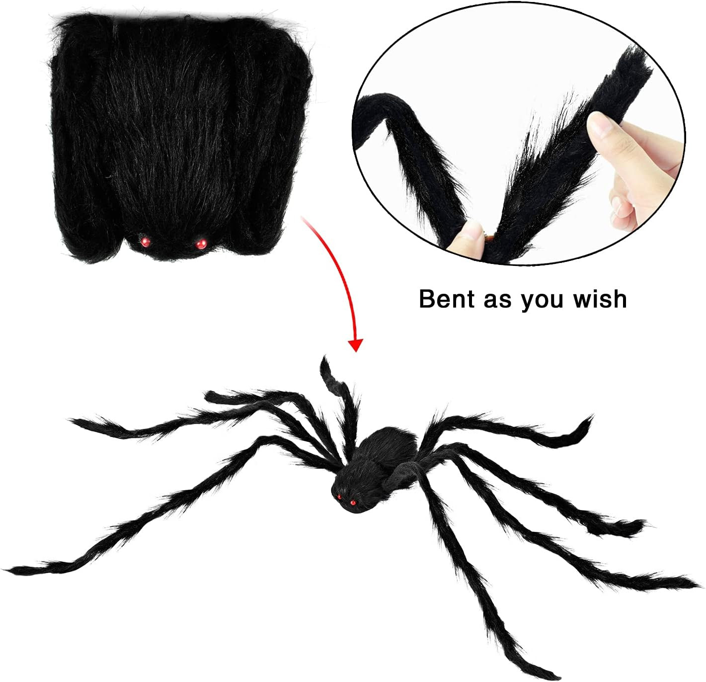 JOYIN 3 Pack 5ft Halloween Realistic Hairy Spiders, 63'' Halloween Outdoor Decorations Scary Spid... | Amazon (US)