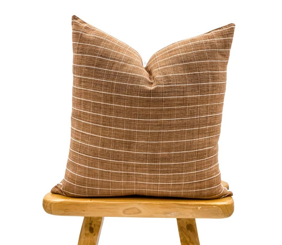 Handwoven Windowpane Terracotta Rust Pillow Cover Farmhouse - Etsy | Etsy (US)