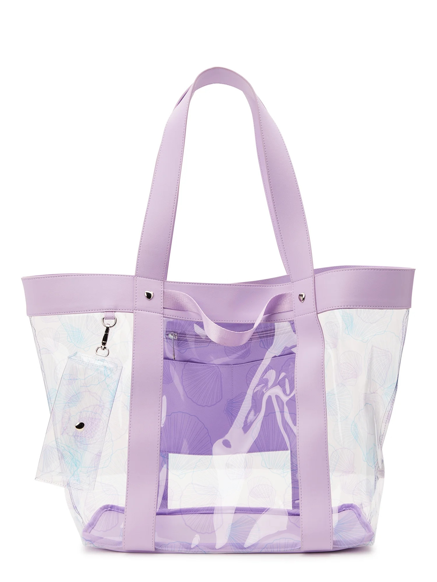 No Boundaries Women's Vinyl Beach Tote with Removable Glasses Case, Purple - Walmart.com | Walmart (US)