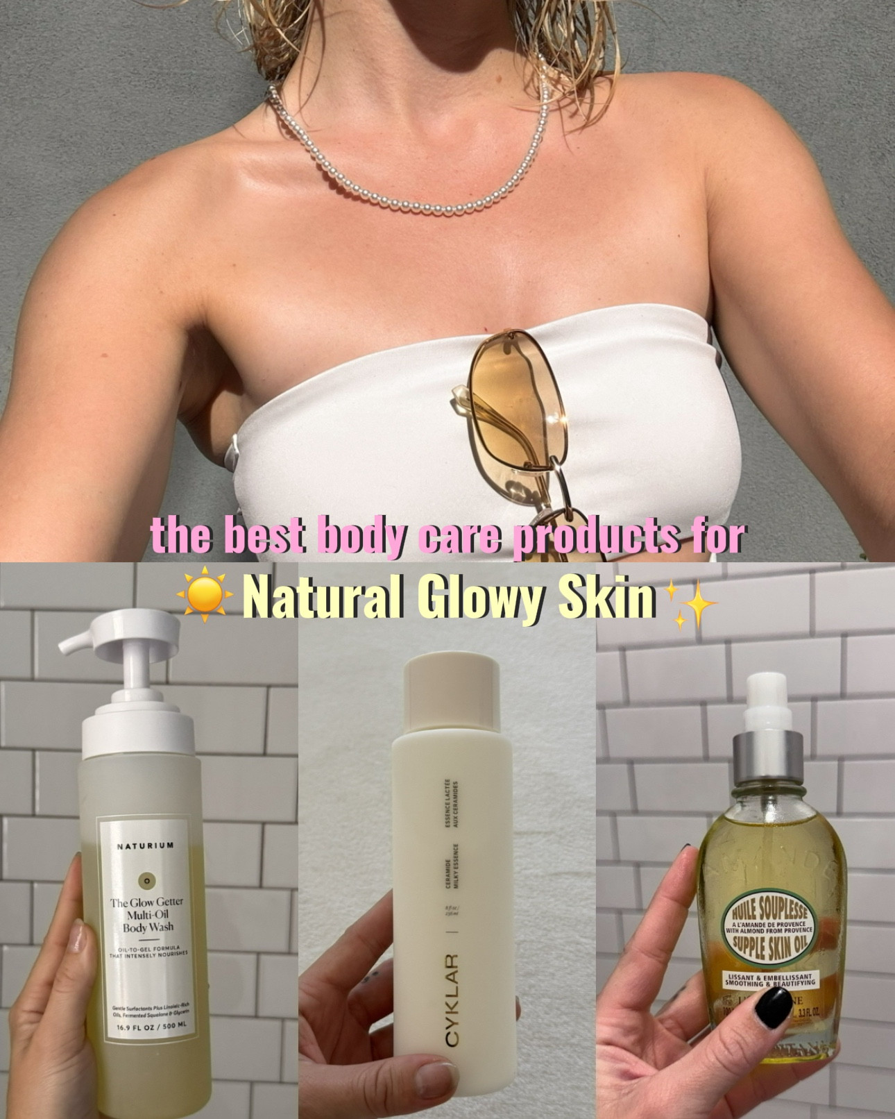 hiii! here are some body care products i have been absolutely loving lately! they make my skin SO soft & glowy! 💖 1. naturium glow getter multi-oil body wash so silky & luxurious. leaves my skin super soft & hydrated!  2. cyklar milky essence the BEST for locking in moisture & adding a glow 3. cyklar rose bud body cream smells sooo good. rich & creamy 4. vaseline cocoa radiant body lotion shockingly leaves the most gorgeous glow of any lotion i’ve tried! 72hr long lasting hydration  5. l’occitane supple skin almond oil leaves a subtle, non greasy shine. locks in hydration & protects your skin
@CYKLAR @Sephora 

#LTKselfcare #LTKSeasonal