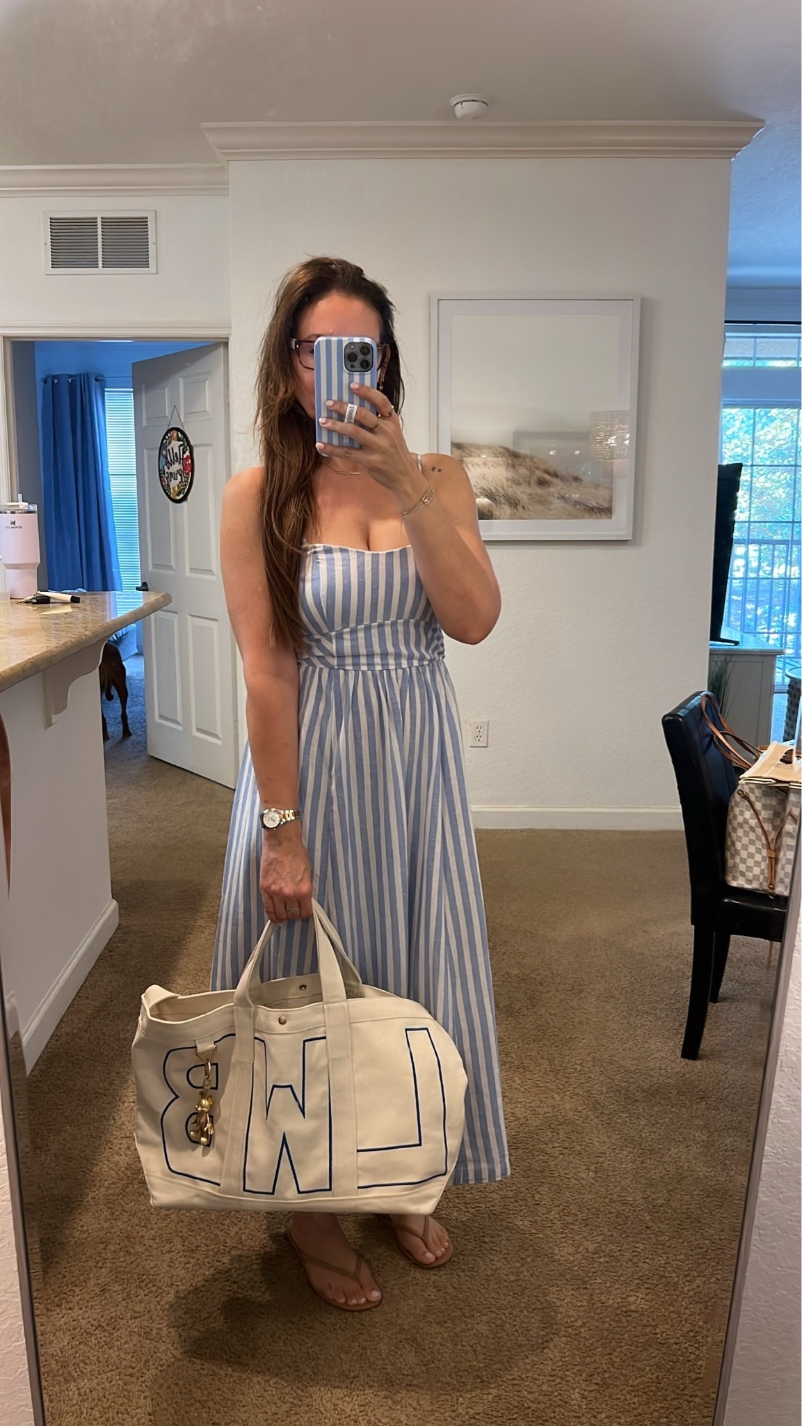 Striped midi dress removable straps, loopy phone case, custom tote bag

#LTKdayinmylife #LTKootd #LTKSeasonal