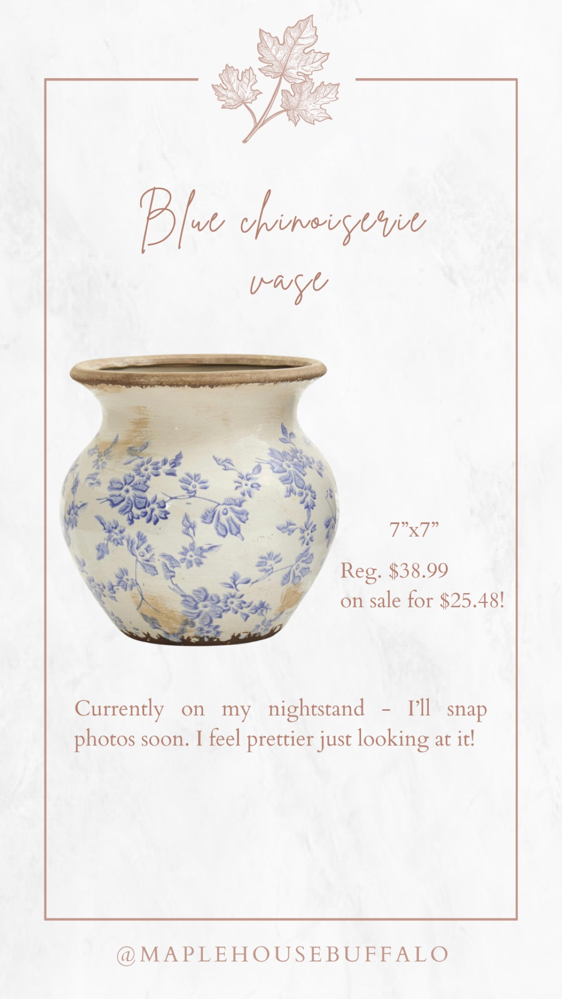 Blue chinoiserie vase
This Tuscan blue scroll urn vase from Nearly Natural has my heart! 
Would make such a great gift or addition to any blue & white lover’s home.

#LTKfindsunder50 #LTKGiftGuide #LTKhome