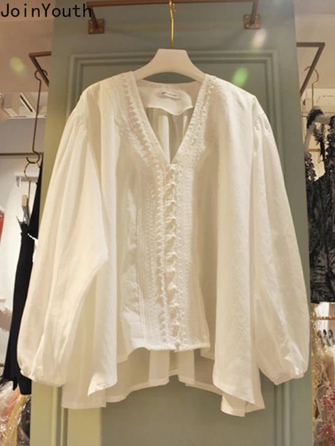 Vintage Bluse frauen Kleidung V-ausschnitt Laterne Hülse Lose Shirts Blusas De Mujer 2023 Casual... | Aliexpress EU