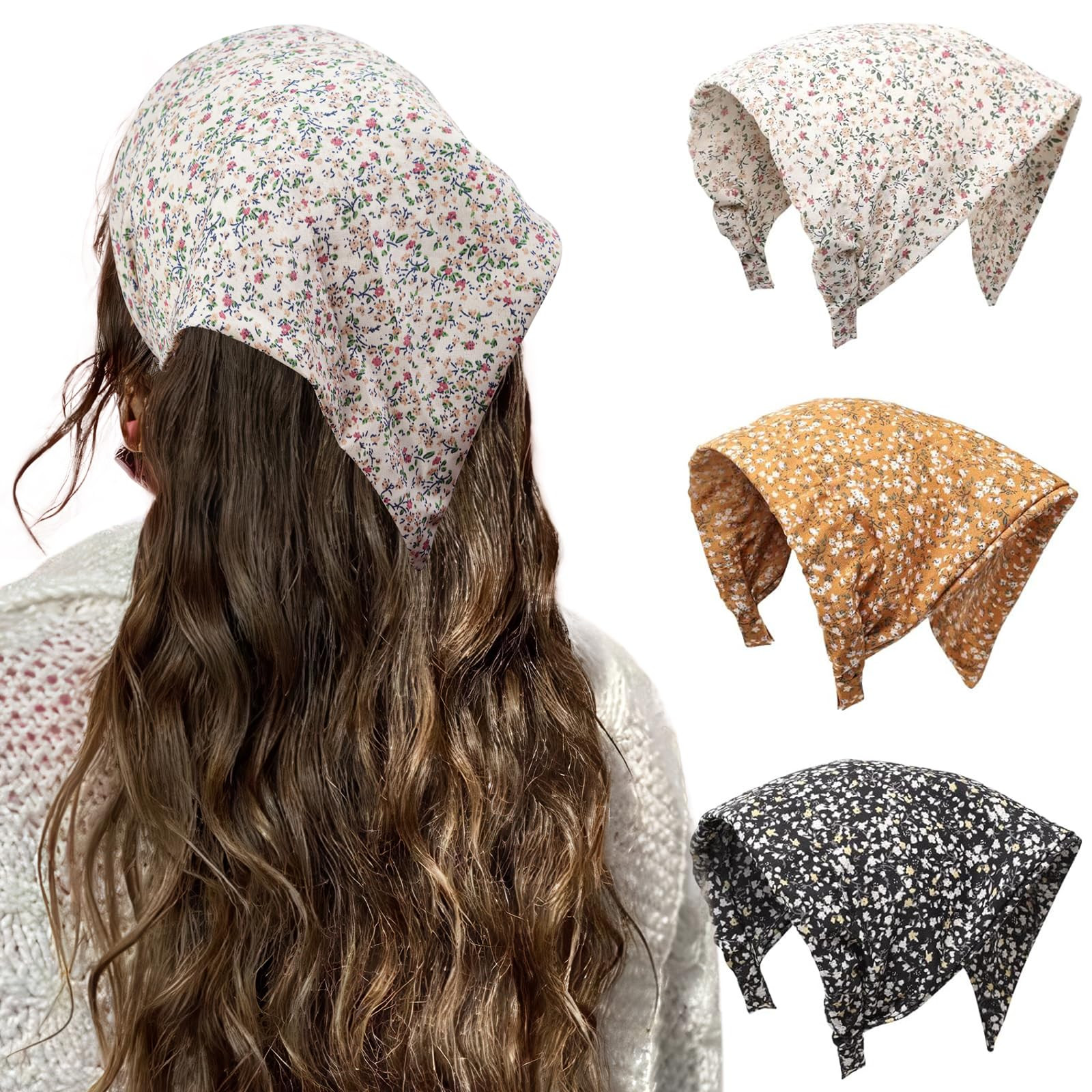 HAIMEIKANG Floral Hair Scarf Headbands for Women Boho Bandanas for Women Triangle Kerchief Solid ... | Amazon (US)