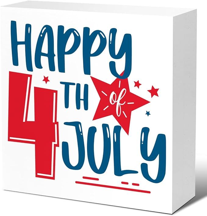 Happy 4th of July Independence Day Wood Decor, Cute July 4th Independence Day Wood Block Sign for... | Amazon (US)