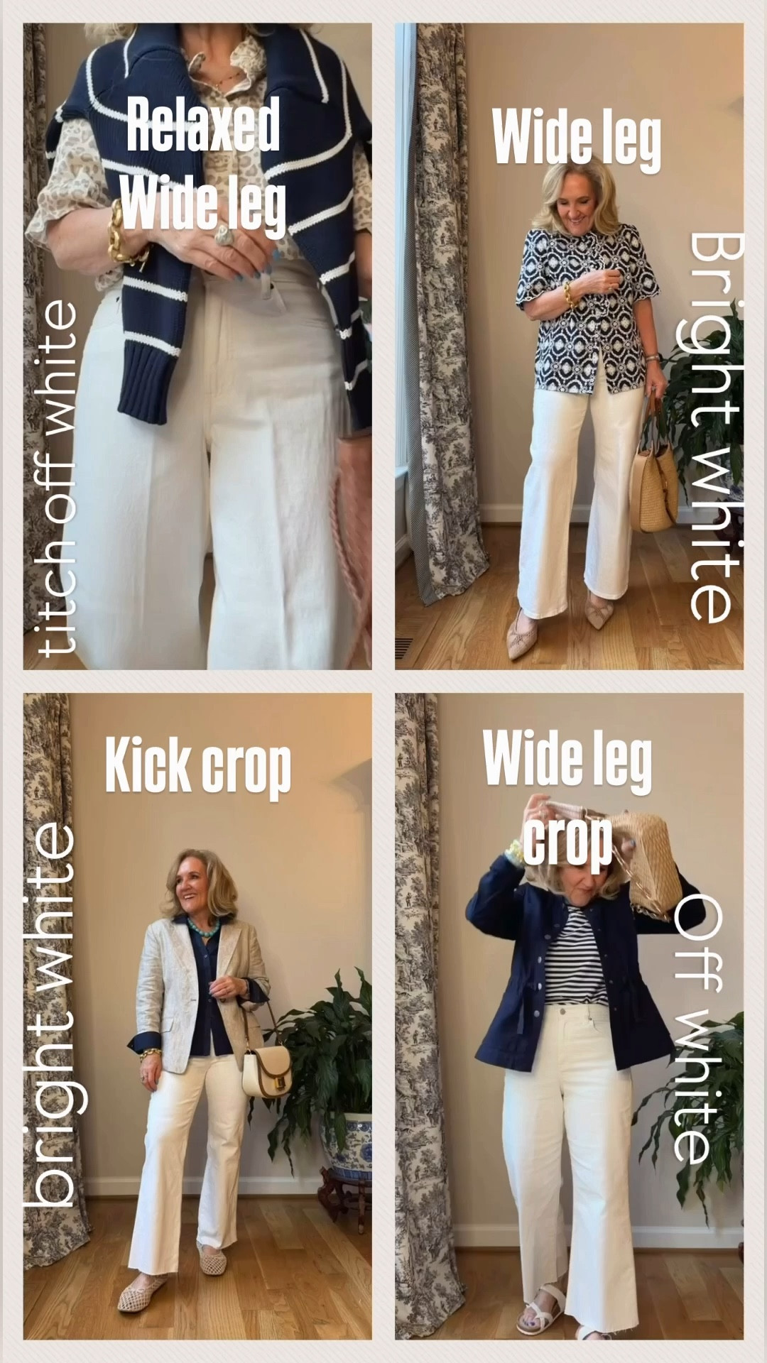 4 pair of white jeans styled with navy. We typically think of white and navy as nautical. But I think these outfits are less iconic and more classic. Sizing is below
Abercrombie wide leg denim slightly off white size 29 short
JCrew Factory wide leg crop jeans slightly off white size 28
Kut from the Kloth jeans size 8
Madewell full length jeans size 29 short size up if in-between 
Striped sweater I sized up to a large for a very oversized fit
Leopard blouse size medium
Sezane eyelet blouse size 10 (link below pictured white, its the Dahlia blouse)
Quince blazer size medium
Chicos knit blouse size 1.0
Navy blazer size 10 petite
Navy twill jacket size medium petite

#LTKPetite #LTKSeasonal #LTKOver40

#LTKootd #LTKOver40 #LTKPetite