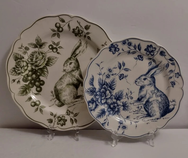 ONE Plate BUNNY Rabbit EASTER Salad Appetizer Plates 9.25 by Blessedjunk - Etsy | Etsy (US)