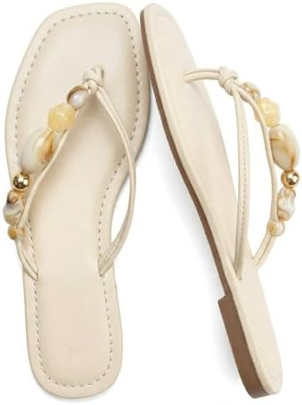 Molozoey Beaded Flip Flops For Women Comfortable Strappy Thong Sandals with Knot Detail Slip On F... | Amazon (US)