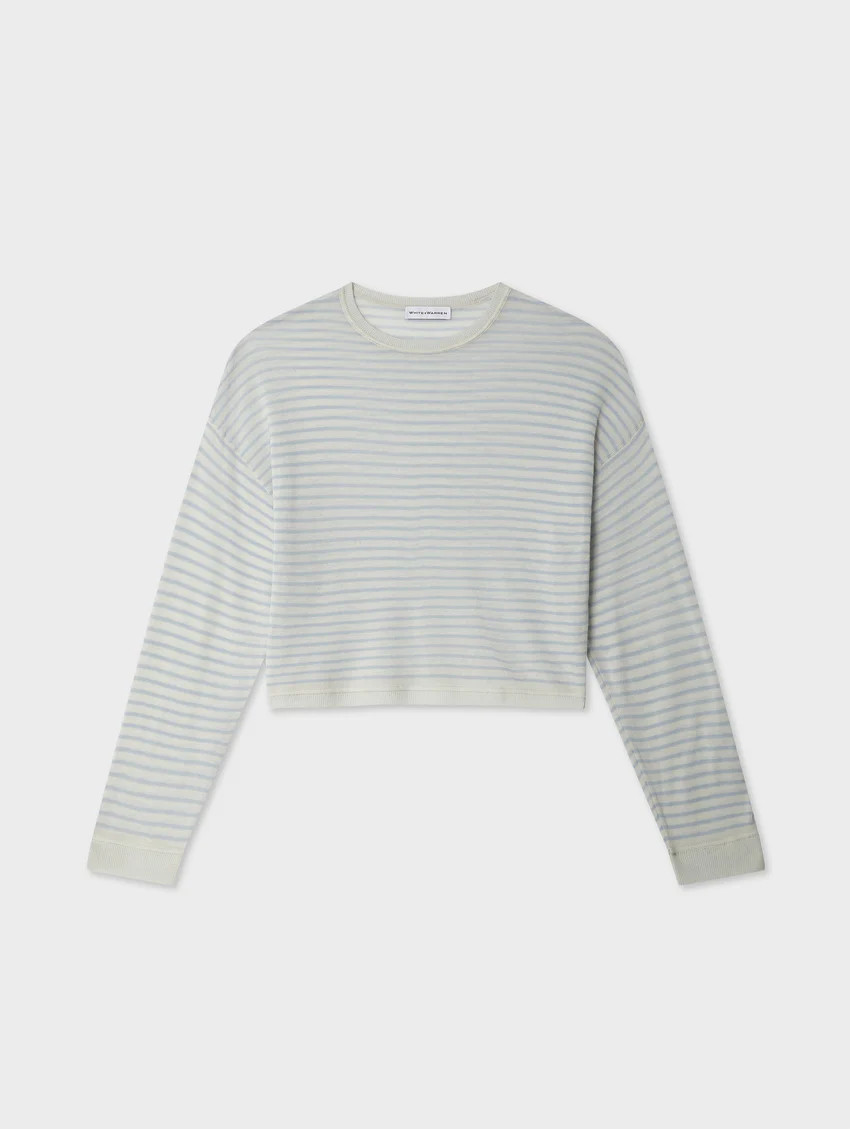 Superfine Cashmere Striped Sweatshirt | White and Warren
