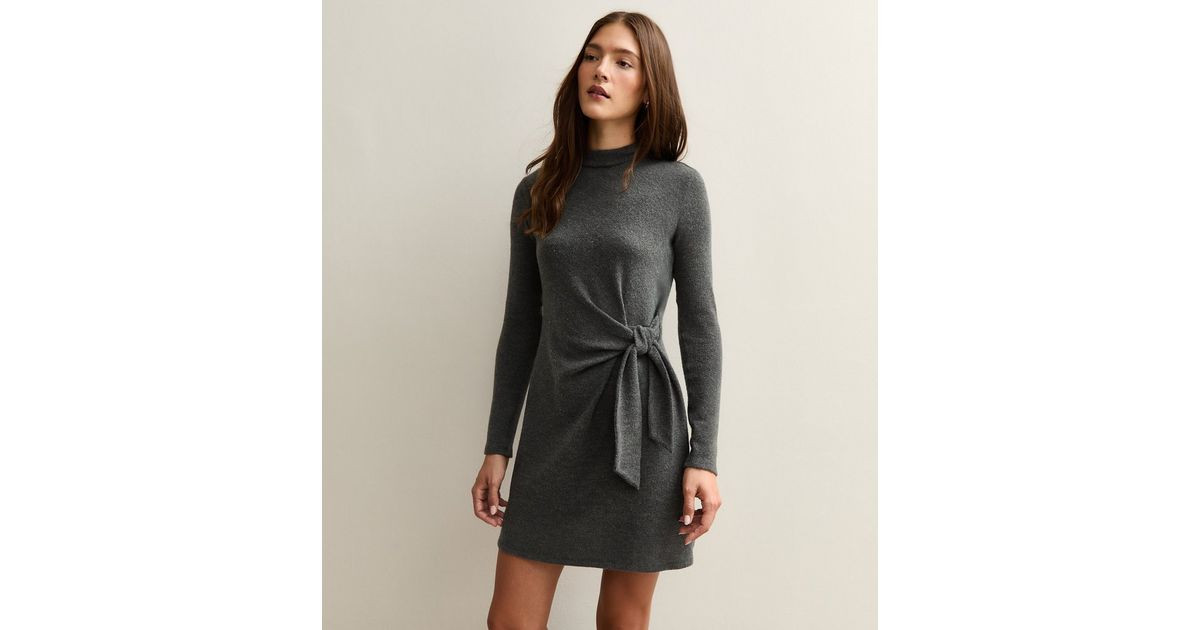 Dark Grey Tie Belt Mini Dress | New Look | New Look (UK)
