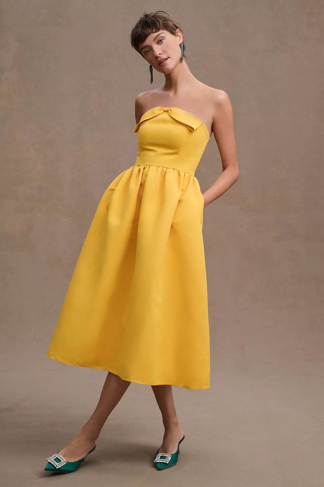 Sachin & Babi Blaine Strapless Bow Taffeta Midi Dress | Anthropologie (US)