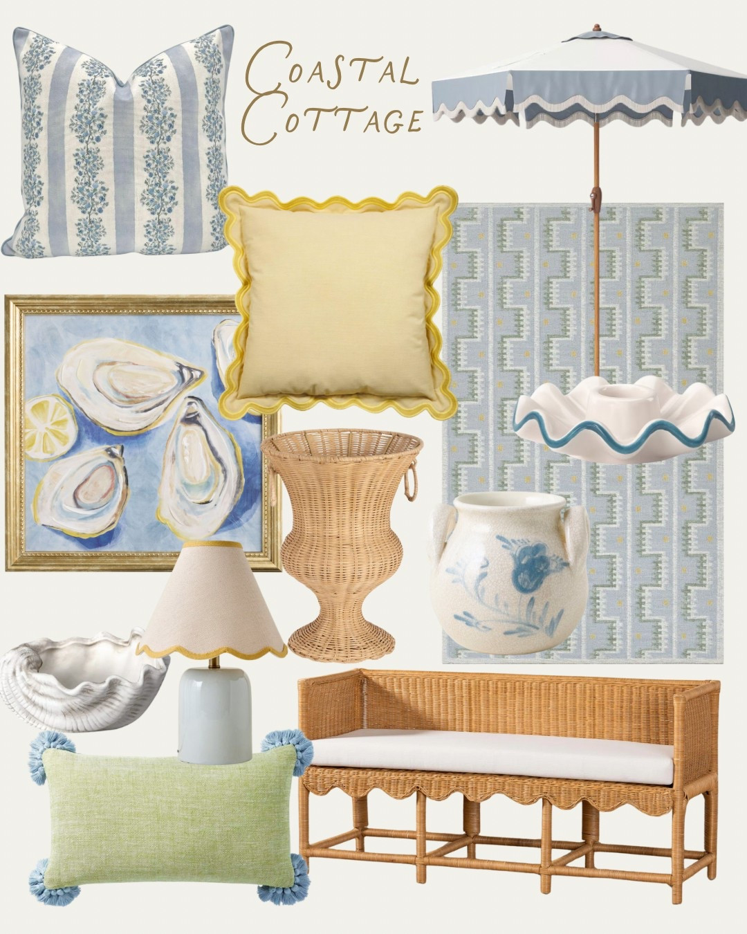 Eclectic coastal cottage Nancy Meyers vibes! An affordable home decor edit to make your summer decorating inside and outside easy. 

coastal decor, cottage style, wicker bench, scallop trim, pastel pillows, coastal artwork, oyster painting, rattan furniture, ceramic vase, scalloped lamp, blue and white, woven basket, soft color palette, striped pillow, preppy decor, grandmillennial, porch decor, umbrella style, beach house finds, cottage charm, outdoor furniture 


#GrandmillennialStyle, #BlueAndWhiteForever, #CoastalCottage, #NancyMeyersVibes, #TraditionalWithATwist, #CoastalGrandmother, #ClassicHomeStyle, #BlueAndWhiteDecor, #BeachHouseAesthetic, #ScallopedDetails, #TimelessInteriors, #CottagecoreDecor, #NancyMeyersInspired, #SouthernCharmStyle, #RattanAndWicker




#LTKHome #LTKFindsUnder100 #LTKSaleAlert