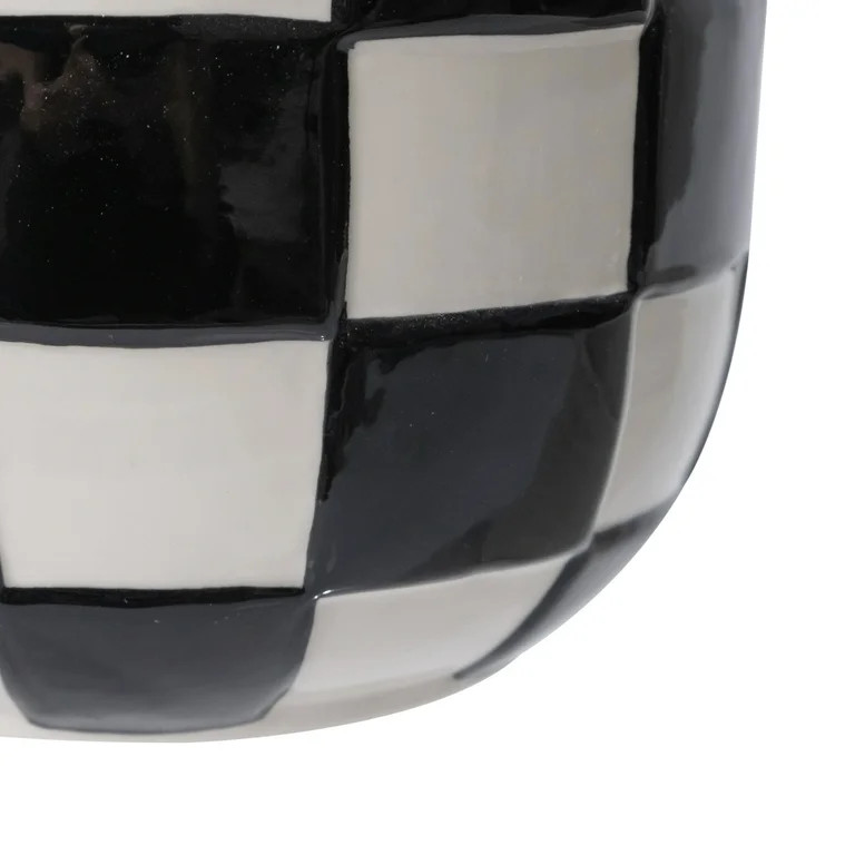 Mainstays Lennon 6" x 6" x 4.5" Round Black Checkered Ceramic Planter | Walmart (US)