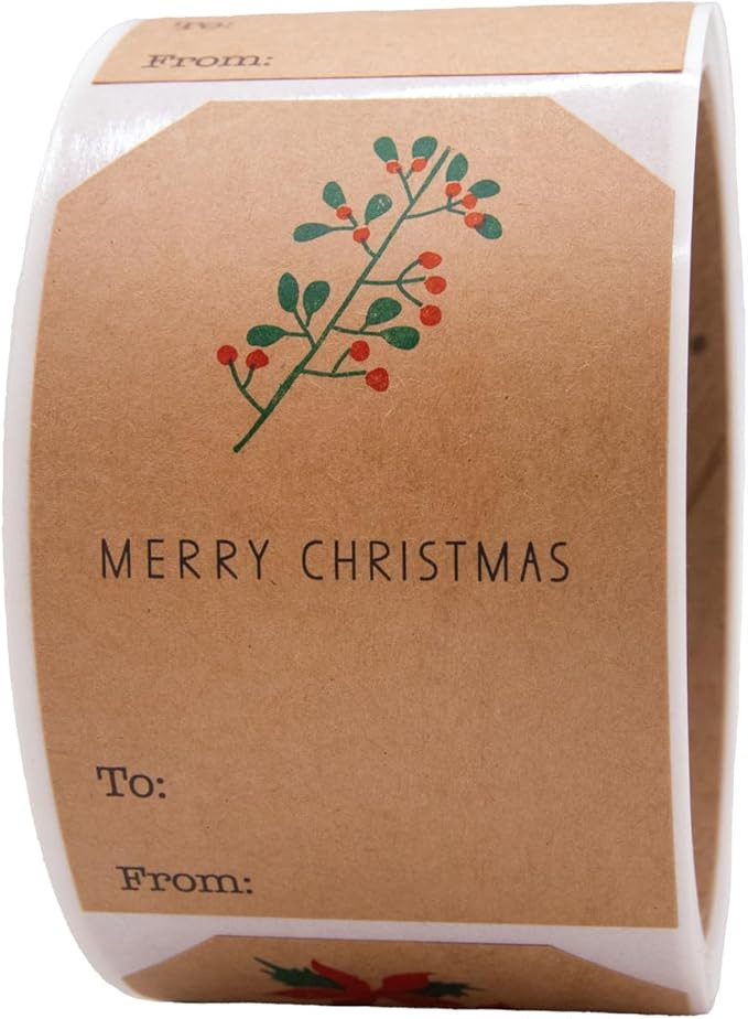 InStockLabels.com Natural Kraft English Holly Christmas Holiday Gift Tag Stickers 2 x 3 Inch 25 T... | Amazon (US)