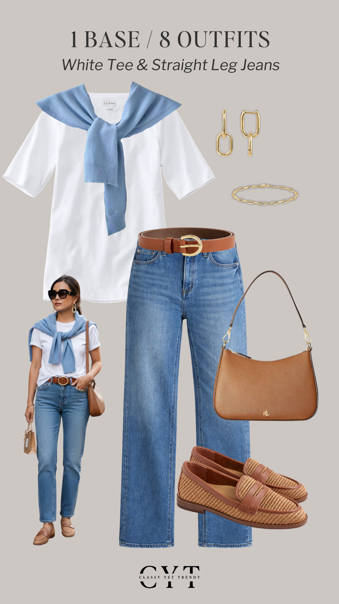 1 Base, 8 Outfits 🎉 8 ways to wear two classic and timeless wardrobe staples: a white tee and straight leg jeans ✔️ Mix and match layers, shoes and accessories to create different looks. 
All clothes, shoes and accessories are in the Smart Elevated Casual Spring 2026 Capsule Wardrobe 🌸

how to style, outfit ideas, elevated outfit, wardrobe essentials, cardigan, jacket, captains blazer, casual sneakers, ballet flats, loafers

#outfitideas #outfitinspiration #capsulewardrobe #everydaystyle #smartcasualstyle 

 #LTKootd #LTKmomlife #LTKWorkwear