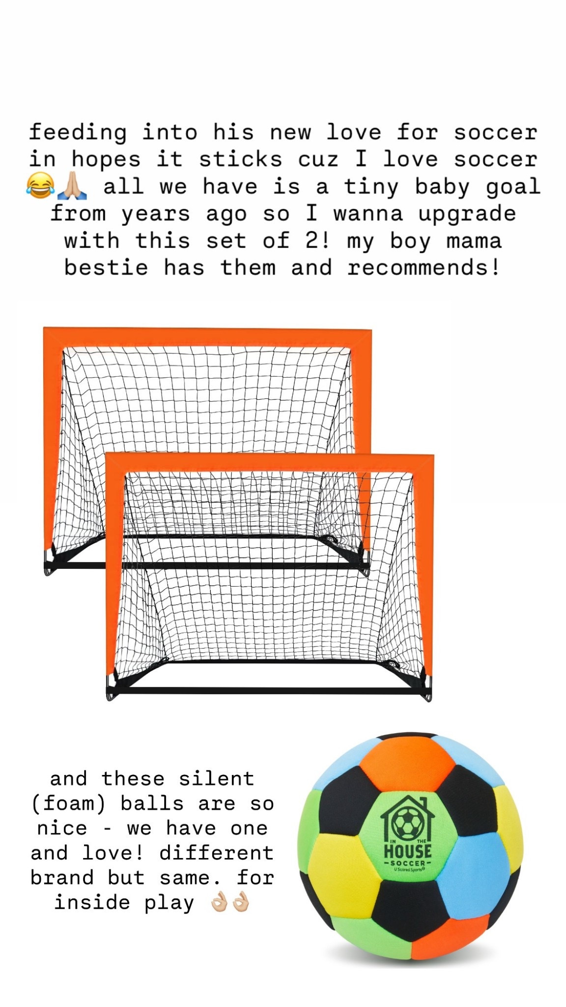 Soccer related gifts for kids! My friend recommended this set of 2 soccer goals and we have a silent foam soccer ball similar to this and it’s awesome! Linked a few options! 

Toddler / kids sports gifts 

#LTKKids #LTKHoliday #LTKGiftGuide