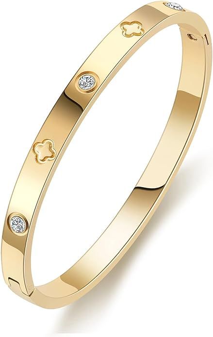 PDWZNBA 18K Gold Plated Love Friendship Bracelet with Cubic Zirconia Stones Bangle Cuff Best Gift... | Amazon (US)