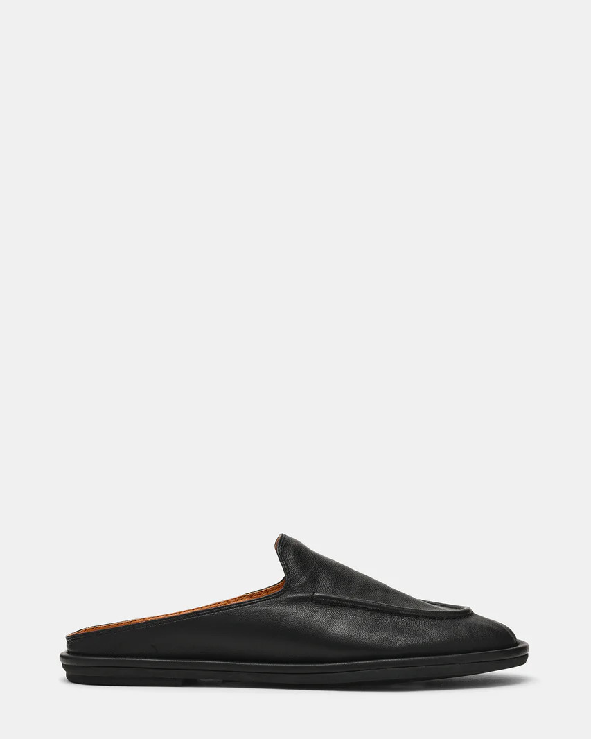 HARRINGTON Black Leather Slip-On Mule Women's Flat | Steve Madden (US)