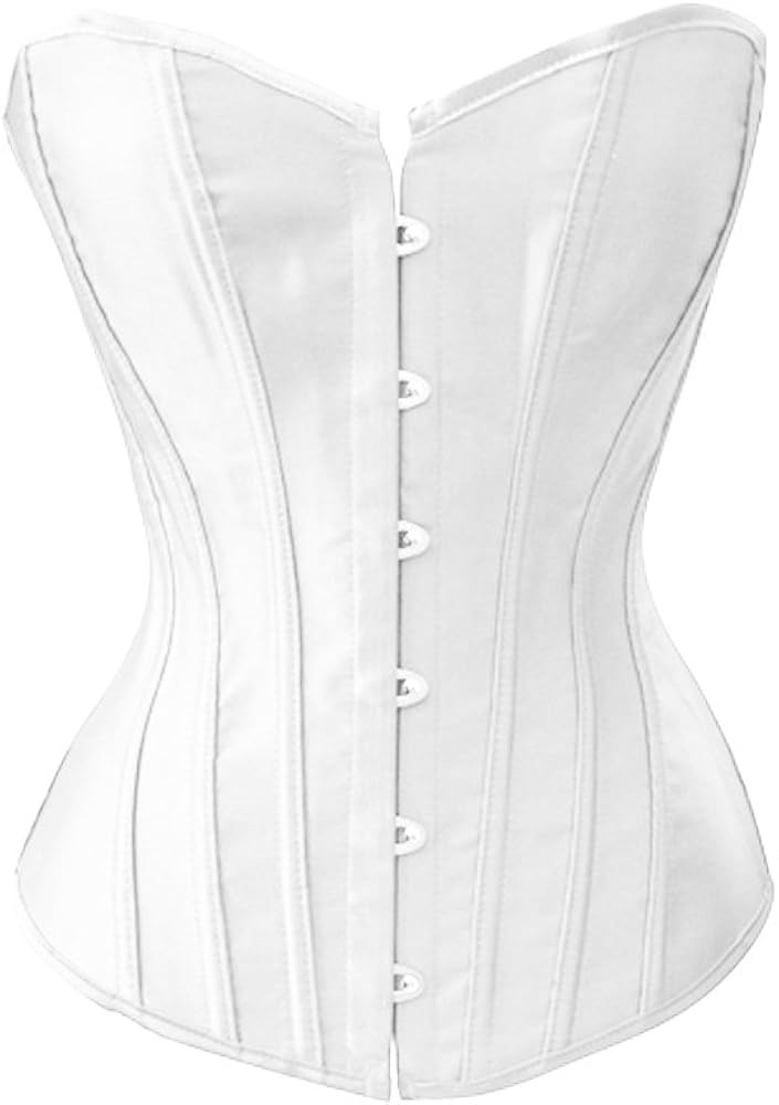 Black Satin Sexy Strong Boned Corset Lace Up Overbust Waist Cincher Bustier Bodyshaper Top - Also... | Amazon (US)