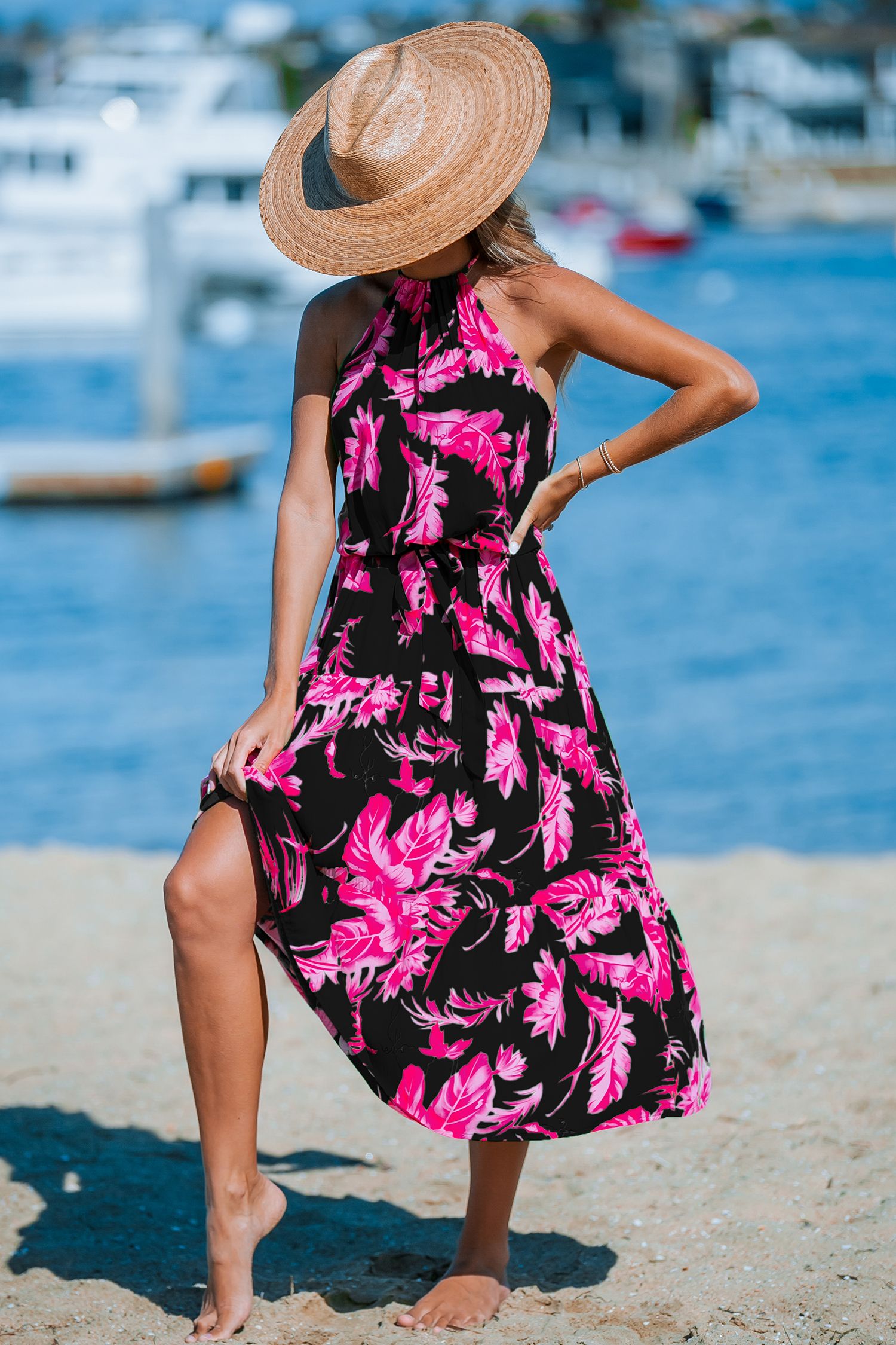 Floral High Neck Sleeveless Maxi Dress | Cupshe US